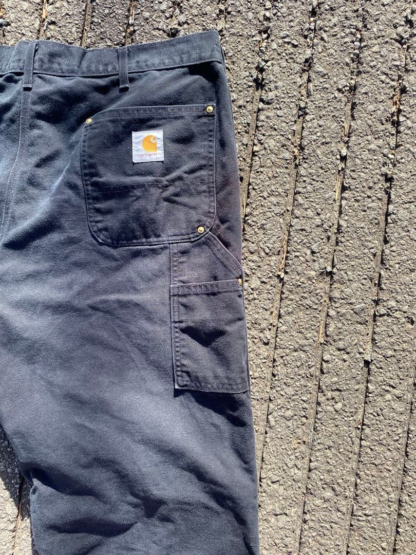 USA製　W38 Carhartt ダブルニー　ブラック　ボロ
