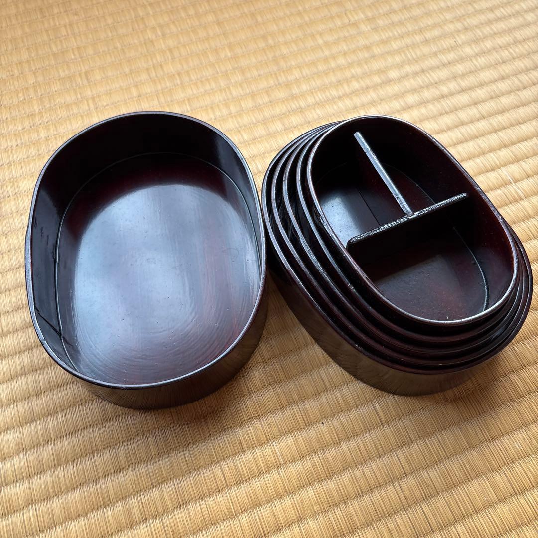 漆塗り 楕円形 重箱 仕切り付き　弁当箱　セット