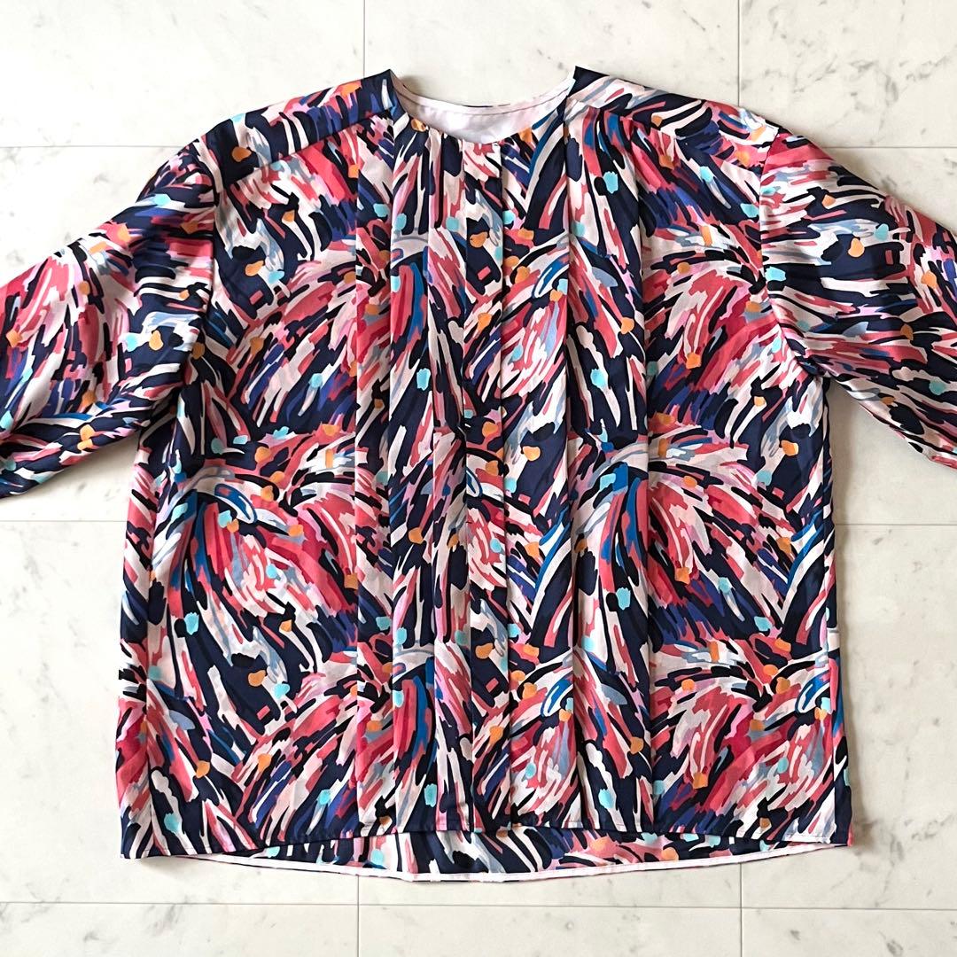 定価8,7万♪極美品 ドゥロワー シルクプリントボウタイブラウス 36 日本製