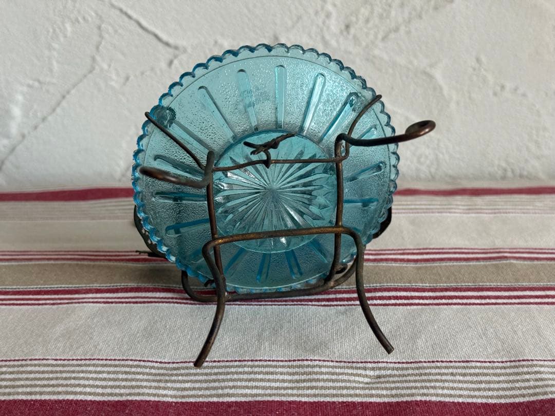 フランスアンティーク オブジェ　ガラスとワイヤーワークのキャンドルホルダー