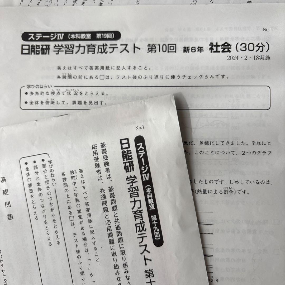 日能研 2024年度6年生学習力育成テスト14回分