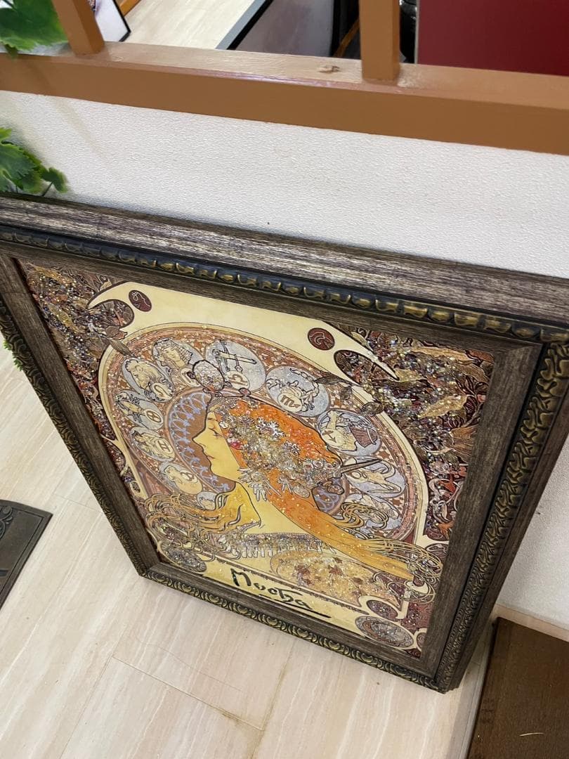 水晶絵　ミュシャ「黄道十二宮」Mucha　アートパネル　クリスタル　立体　絵画