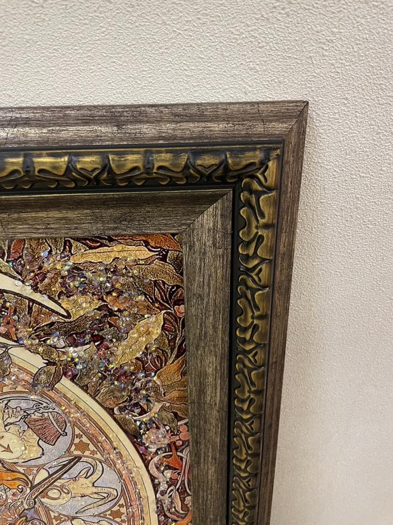 水晶絵　ミュシャ「黄道十二宮」Mucha　アートパネル　クリスタル　立体　絵画