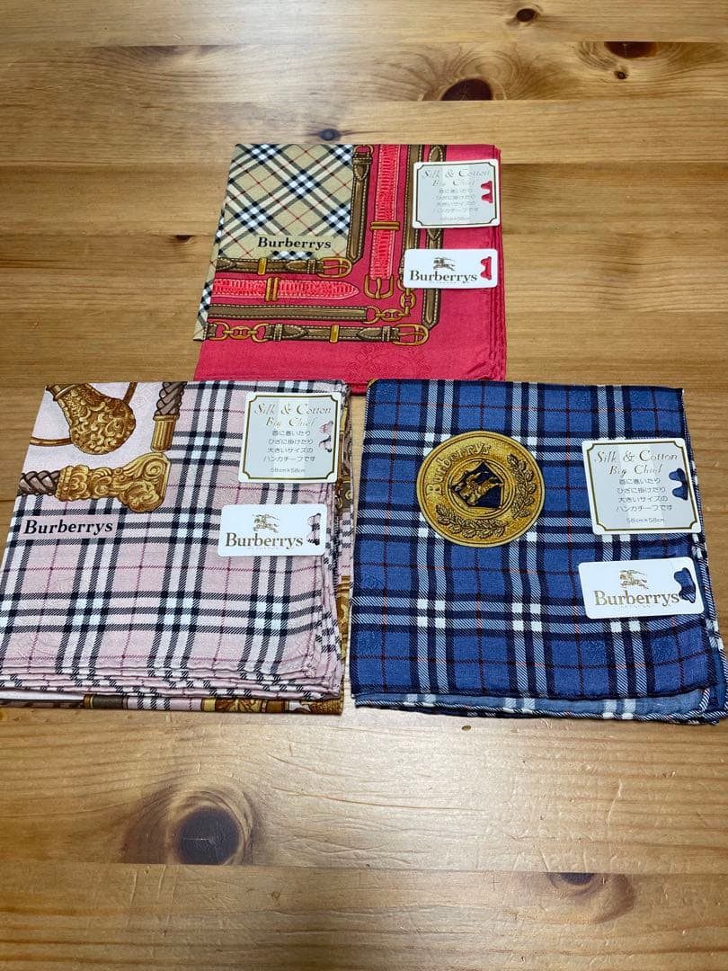 シルク&コットンBurberrys ハンカチ ーフ3枚セット
