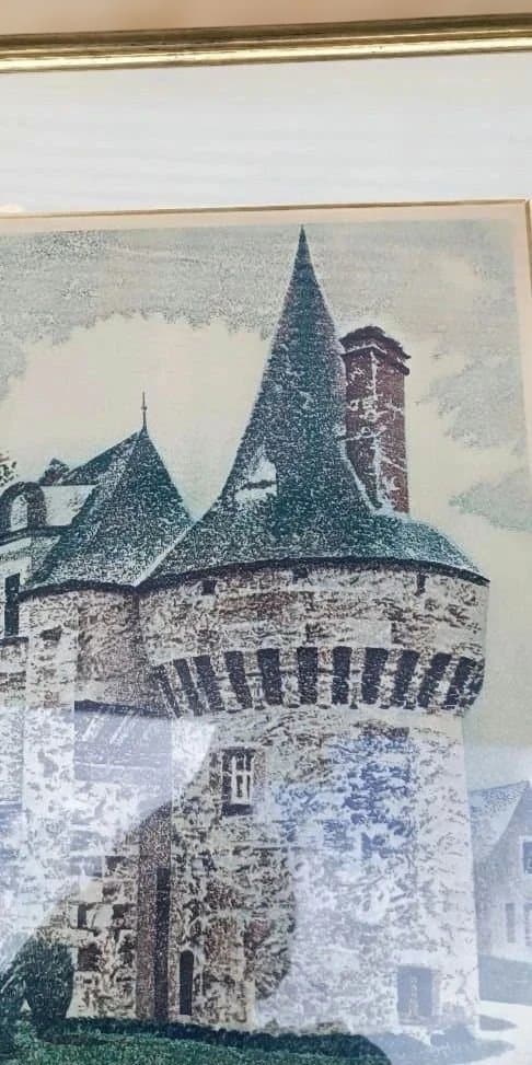 岡鹿之助　木版画　 城の風景画 　加藤版画研究所　サイン入り