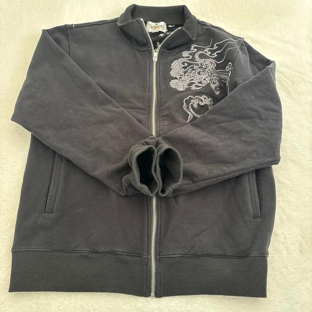 絡繰魂 224068 昇天龍×桜吹雪 刺繍 ジップアップ ジャージ スウェットL