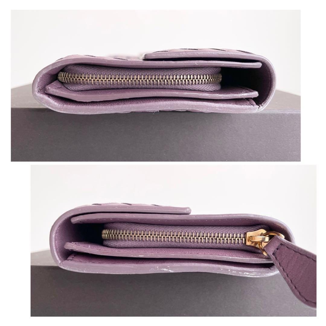 ボッテガヴェネタ 長財布 イントレチャート レザー くすみパープル ほぼ新品