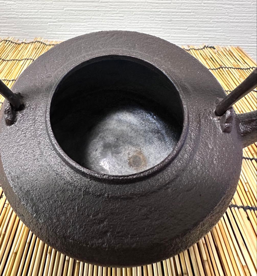 未使用、山形水沢 伝統工芸士 菊池 政光作 飾銅蓋 南部鉄瓶　南部鉄器　鉄瓶