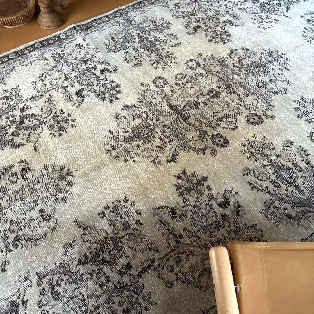 超大判173×272 クリーム×ブルーグレイ×ブラウン　トルコヴィンテージラグ