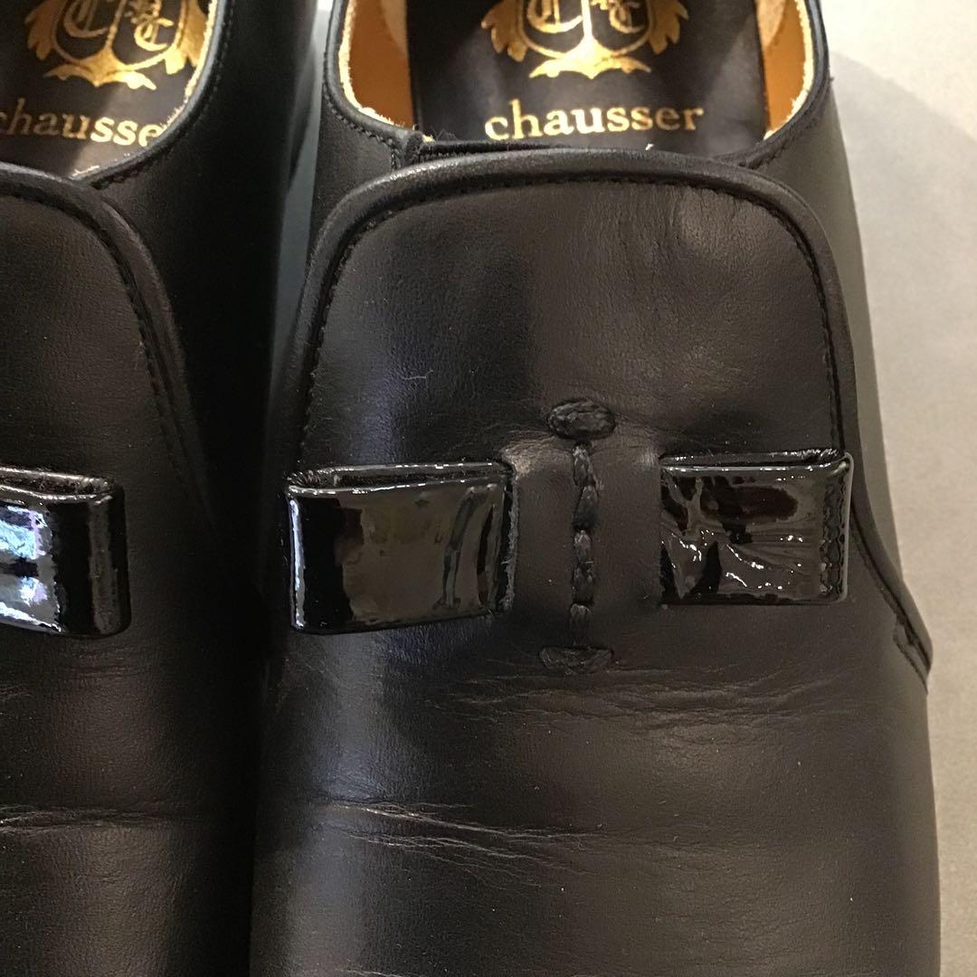 chausser ショセ＊黒　スリッポン キャップトゥ シューズ　革靴　39