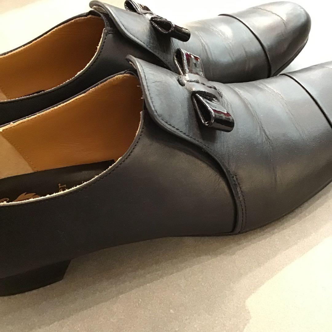 chausser ショセ＊黒　スリッポン キャップトゥ シューズ　革靴　39