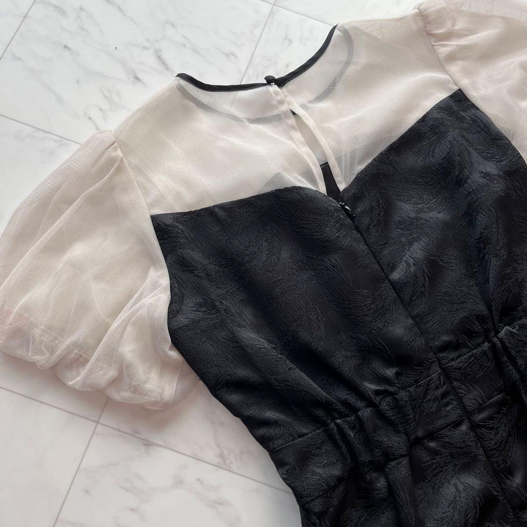 美品✨kana チュール パフスリーブ ワイドパンツオールインワン ブラック　S