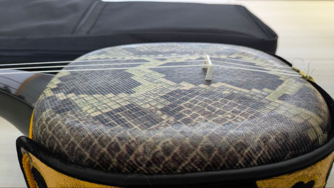 三線本体 ヘビ革模様 ケース付き