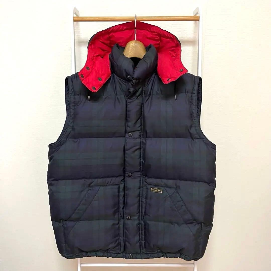 美品　ポロラルフローレン　ダウンベスト　チェック柄　フード付き　L