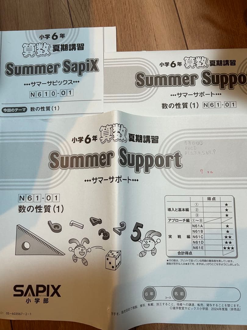 サピックス夏期講習　算数サマーサポートとサマーサピックス　小6 sapix