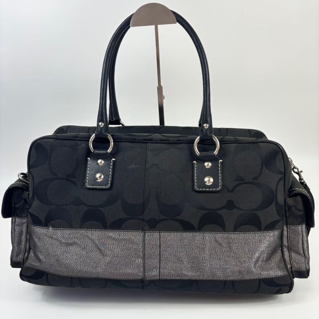 コーチ シグネチャー ストライプ ボストンバッグ　10392 キャンバス　黒