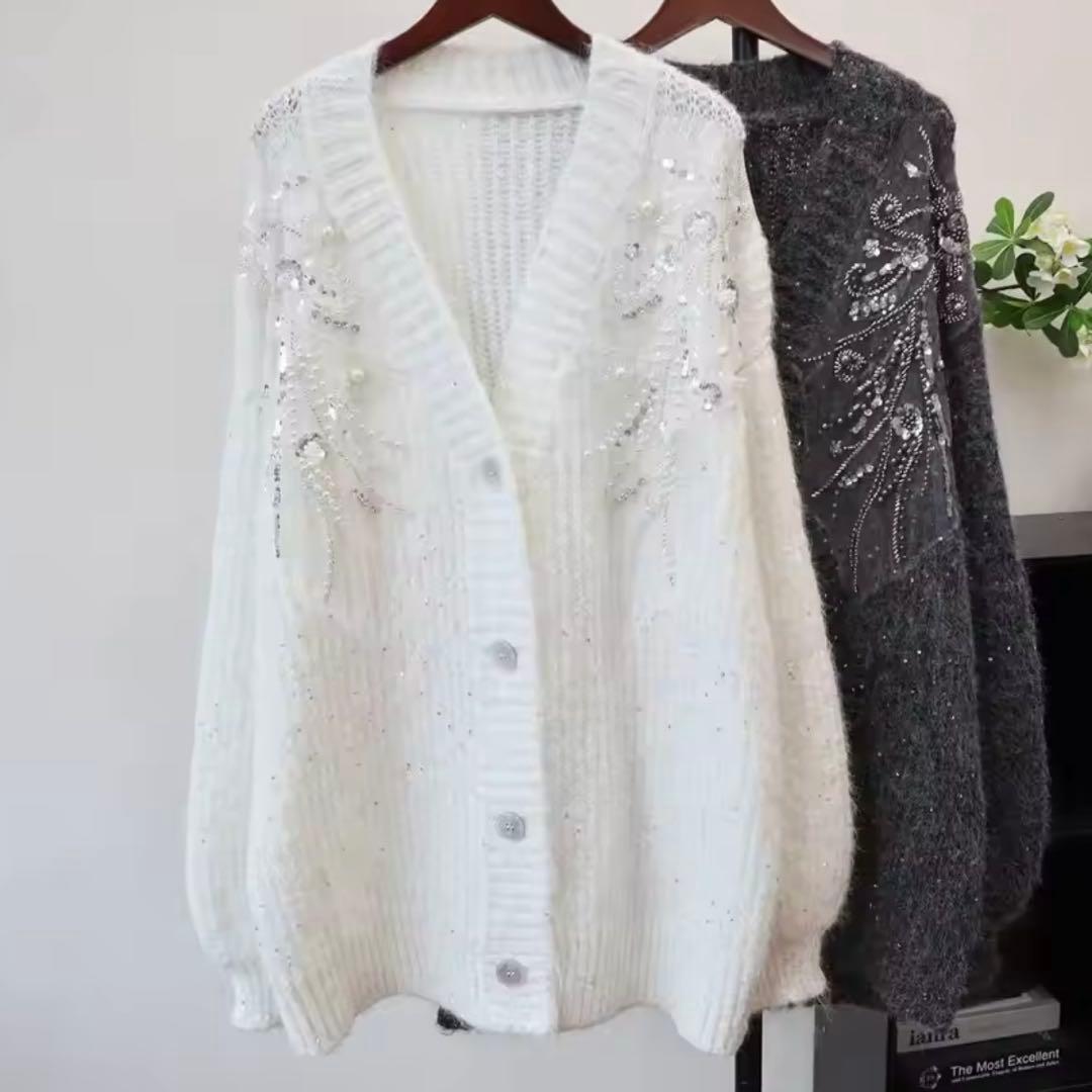 Andrea &co. ビジューエンブロイダリーカーデ　ホワイト