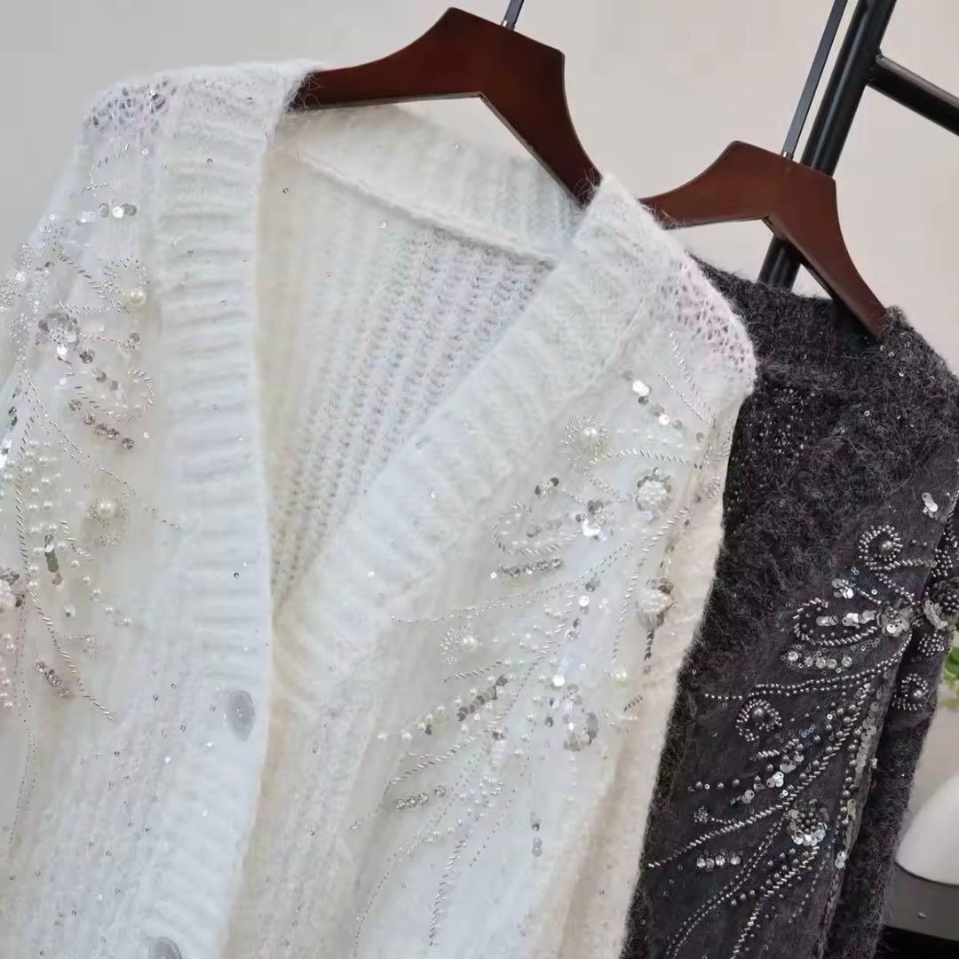 Andrea &co. ビジューエンブロイダリーカーデ　ホワイト