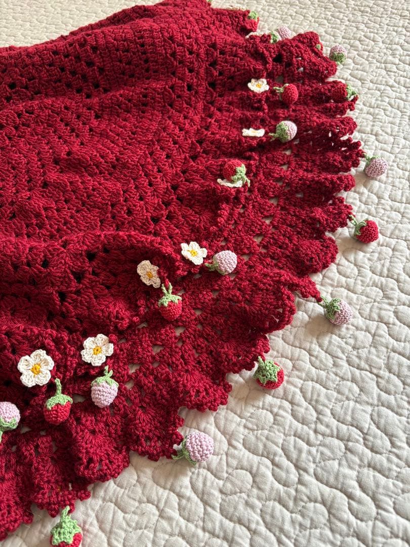 大判サークルブランケット＊いちご＊ハンドメイド