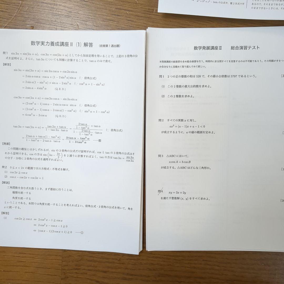 鉄緑会 高1 数学 発展講座Ⅰ,Ⅱ テキスト 問題集 プリント全て