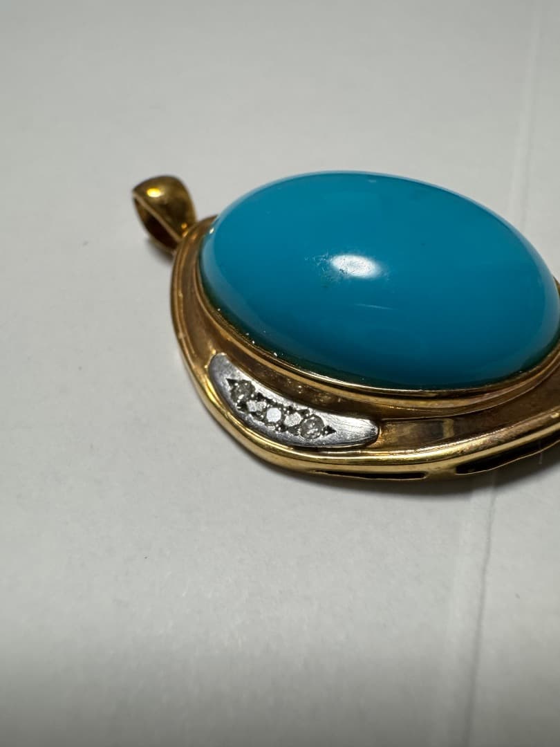 k18/pt850　ターコイズ　トルコ石　ダイヤモンド　ペンダントップ