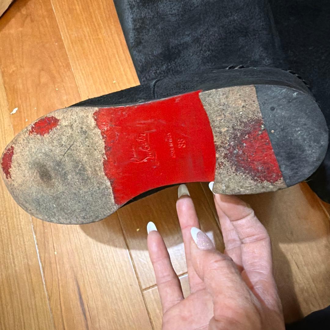 クリスチャンルブタン　ブラックスエードロングブーツ