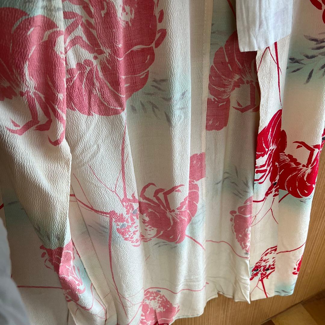 5903◆アンティーク長襦袢単衣赤伊勢海老大胆でポップな意匠時代古裂コレクターズ