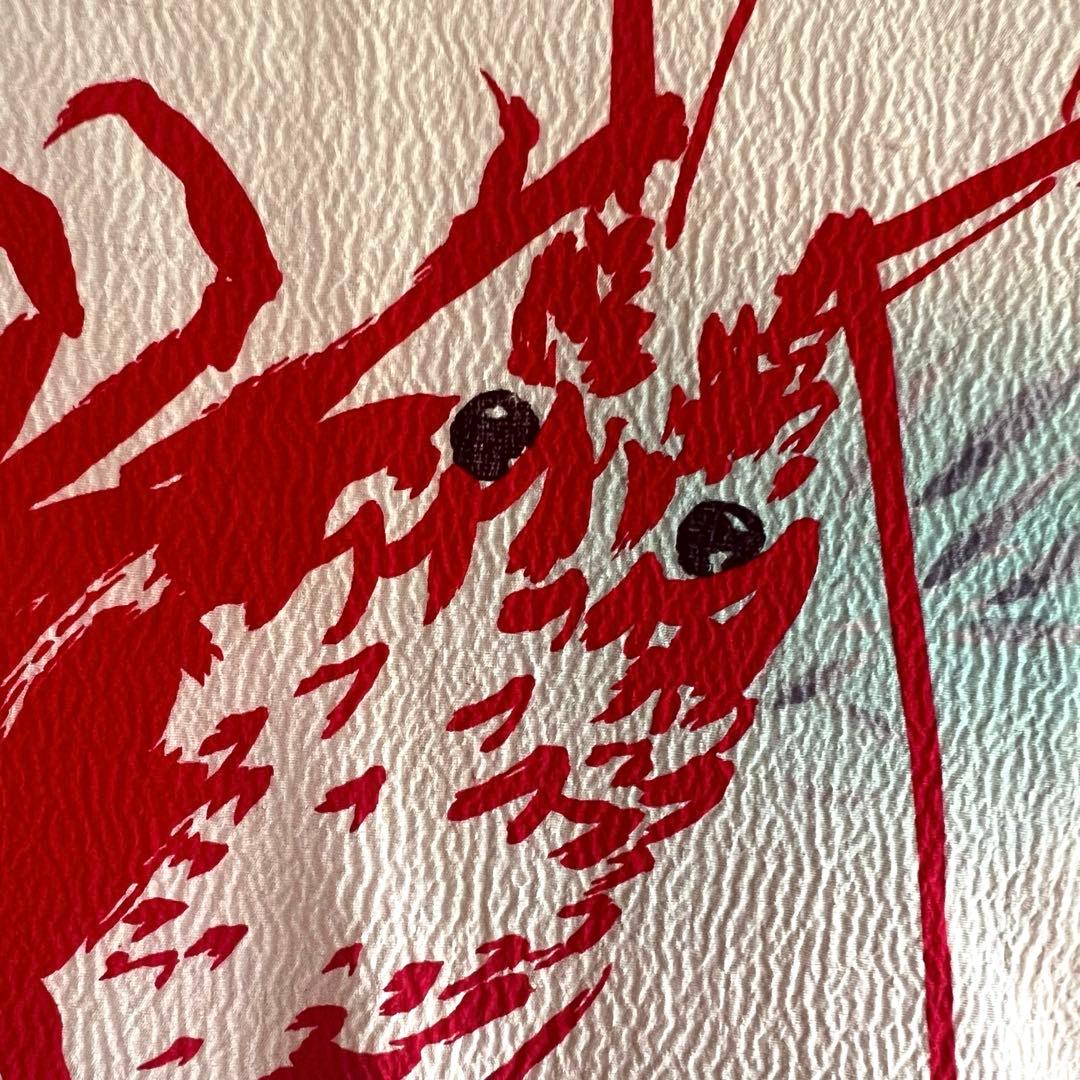 5903◆アンティーク長襦袢単衣赤伊勢海老大胆でポップな意匠時代古裂コレクターズ