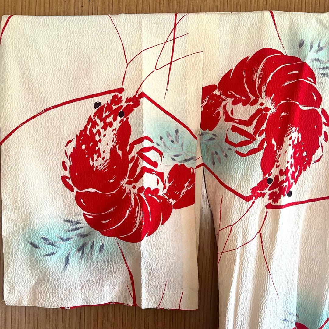 5903◆アンティーク長襦袢単衣赤伊勢海老大胆でポップな意匠時代古裂コレクターズ