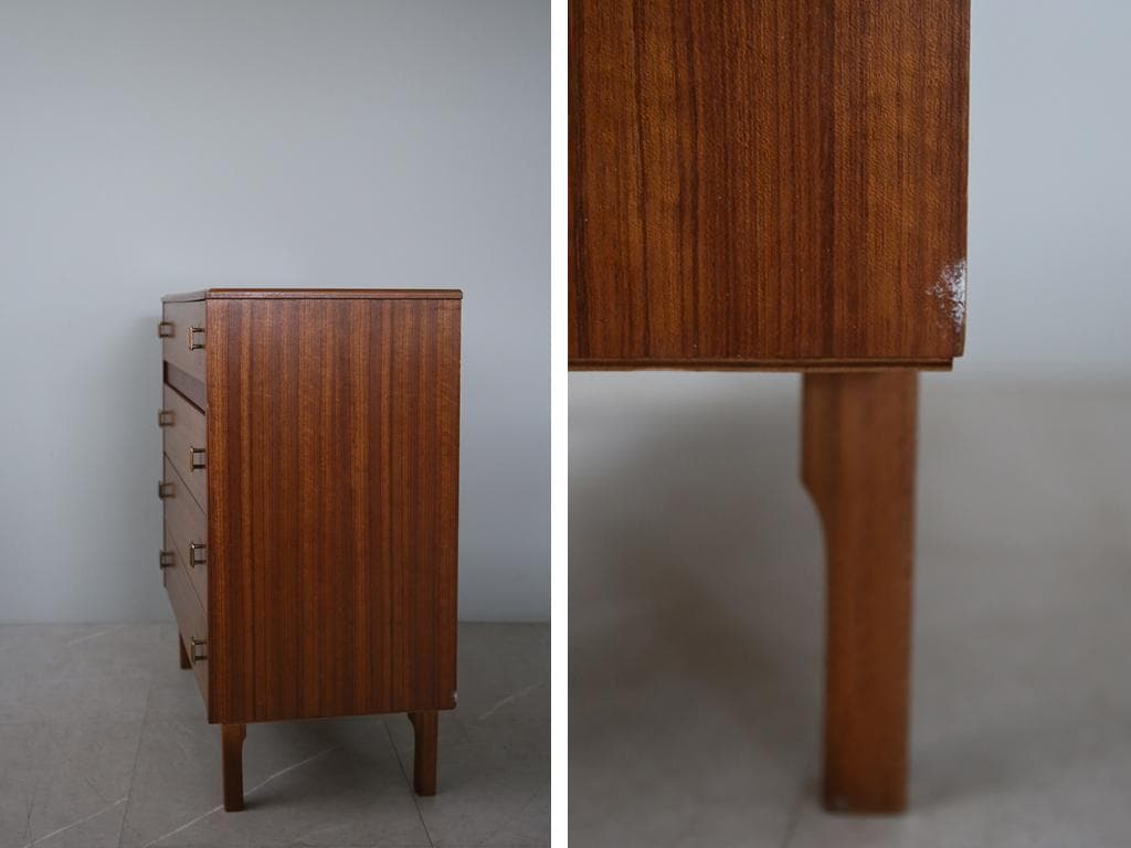 英国アンティークチーク4杯ドロワー/木製チェスト/タンス/テーブル机(91-84