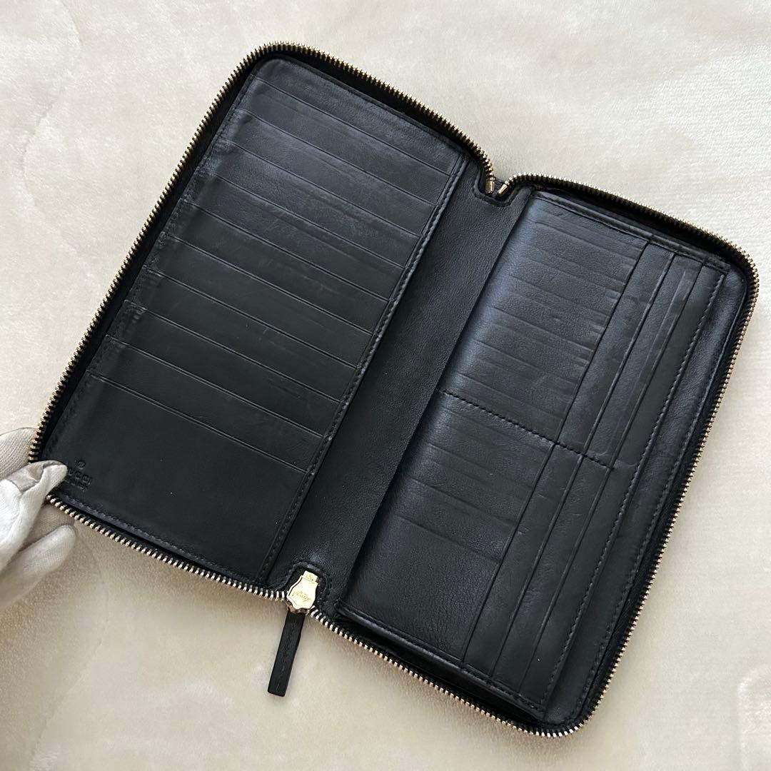 GUCCI グッチ 長財布 シマ ラウンドファスナー 黒