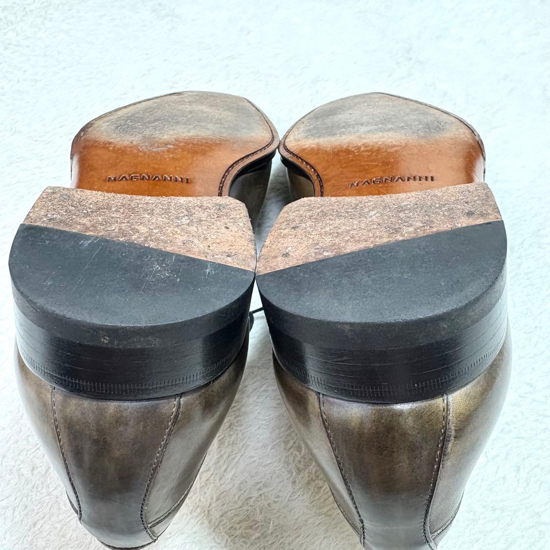 マグナーニ オパンケ製法 ストレートチップ ドレスシューズ 緑系パティーヌ 41