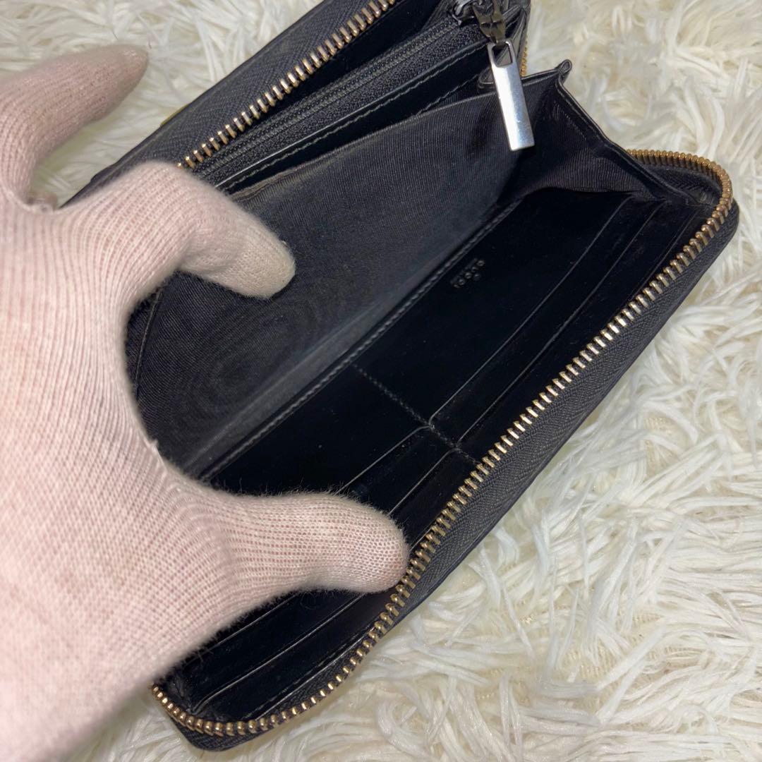 グッチ 財布 ラウンドファスナー GG シマ リボン インターロッキング　黒