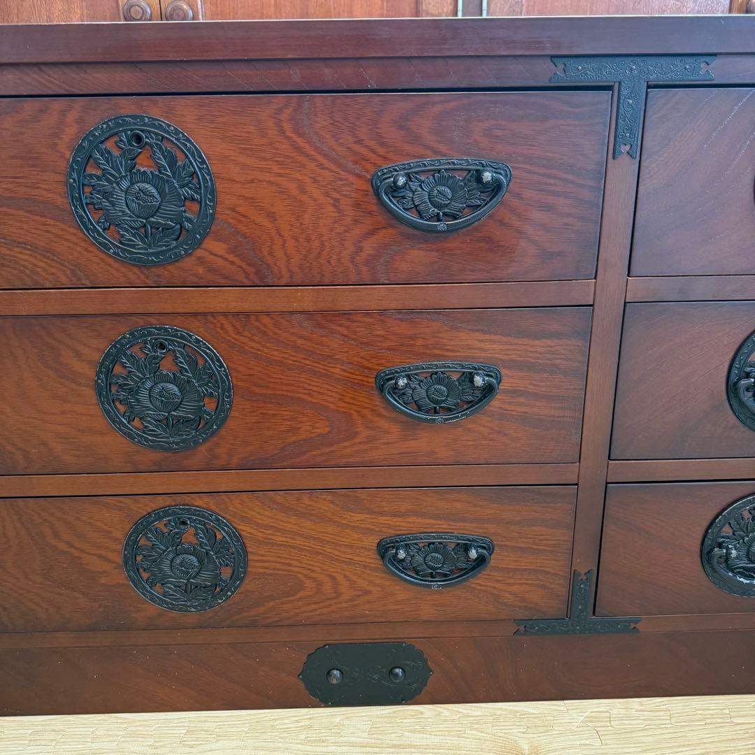 「格安早い者勝ち」民芸家具 欅材 整理箪笥 時代箪笥 3段チェスト 鉄金具 和