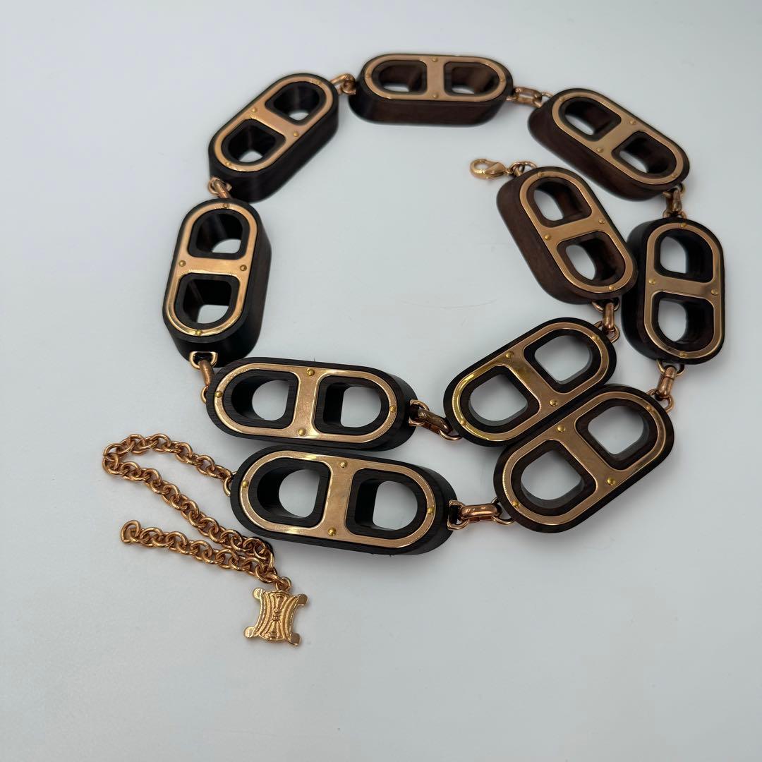 【希少】CELINE チェーンベルト　ウッド　ゴールド　マカダム　ロゴ