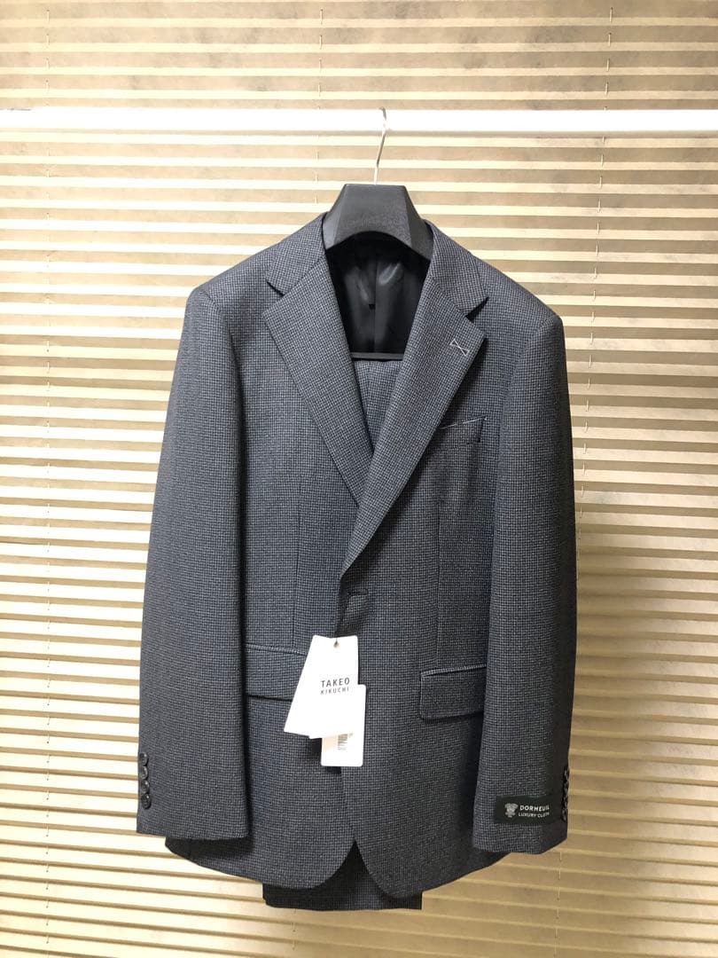 【新品未使用】タケオキクチ メランジ千鳥スーツ チャコールグレー