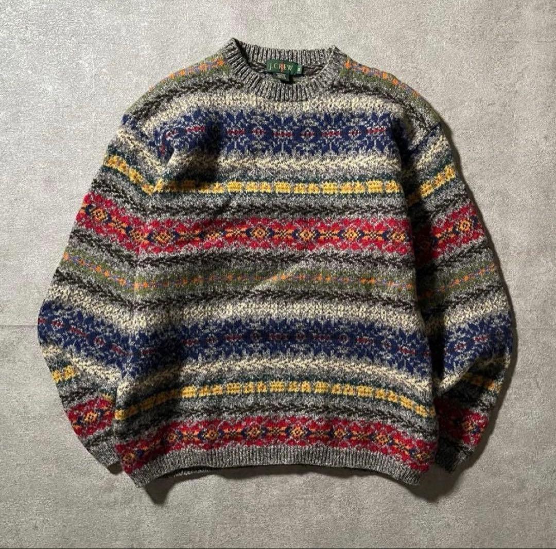 90s J.CREW 巨人タグ マルチカラー ニット ウール ボーダー