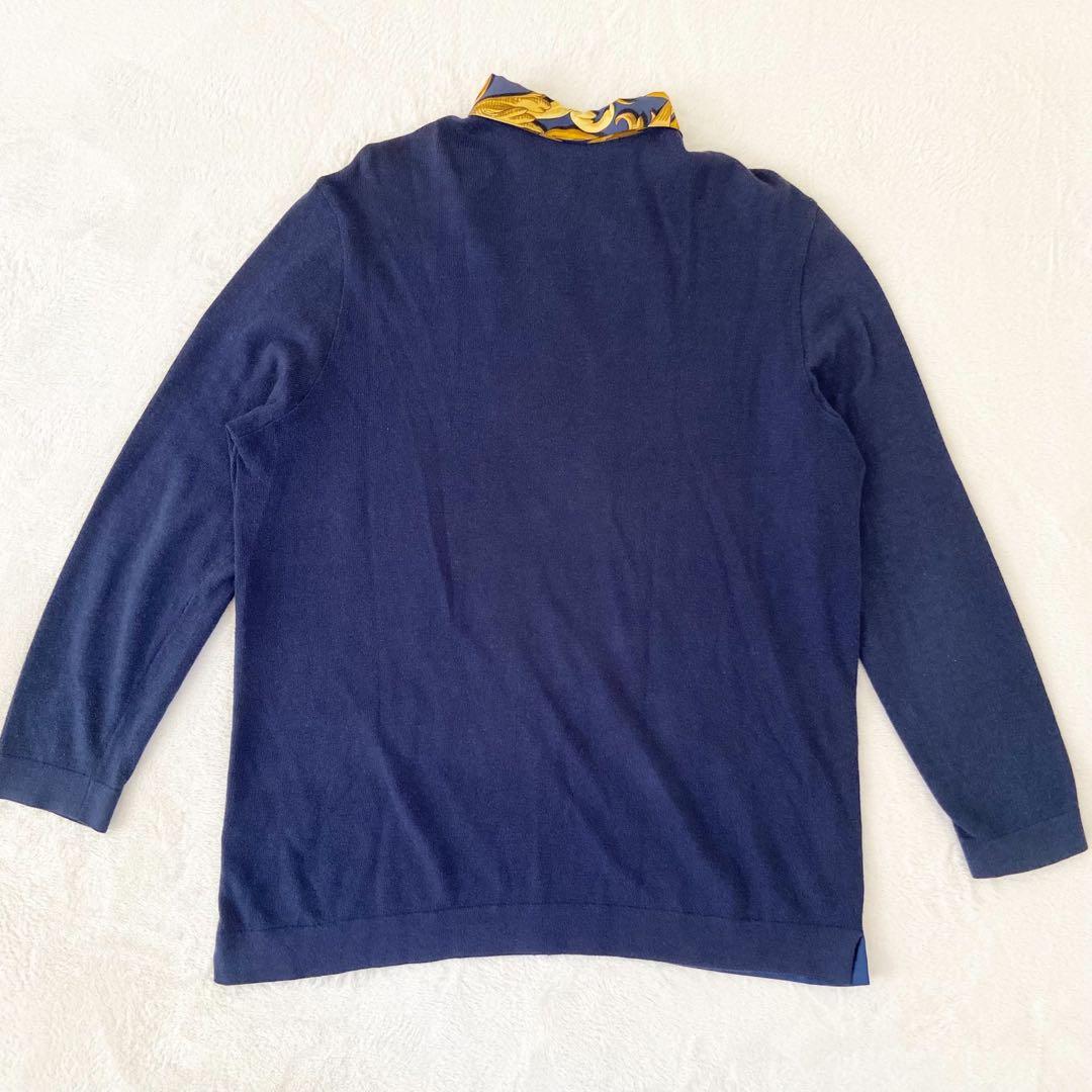 HERMES 長袖　トップス　カシミヤ バロック馬具チェーン柄 シルク切替 M