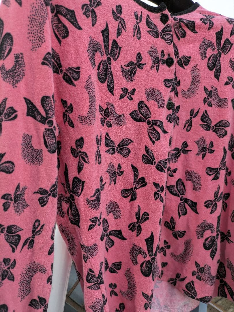 アンナモリナーリ リボン柄 長袖カーディガン レーヨン ピンク Mサイズ