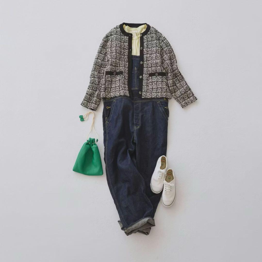 【北欧、暮らしの道具店】ツイード柄のニットジャケット　ブラック