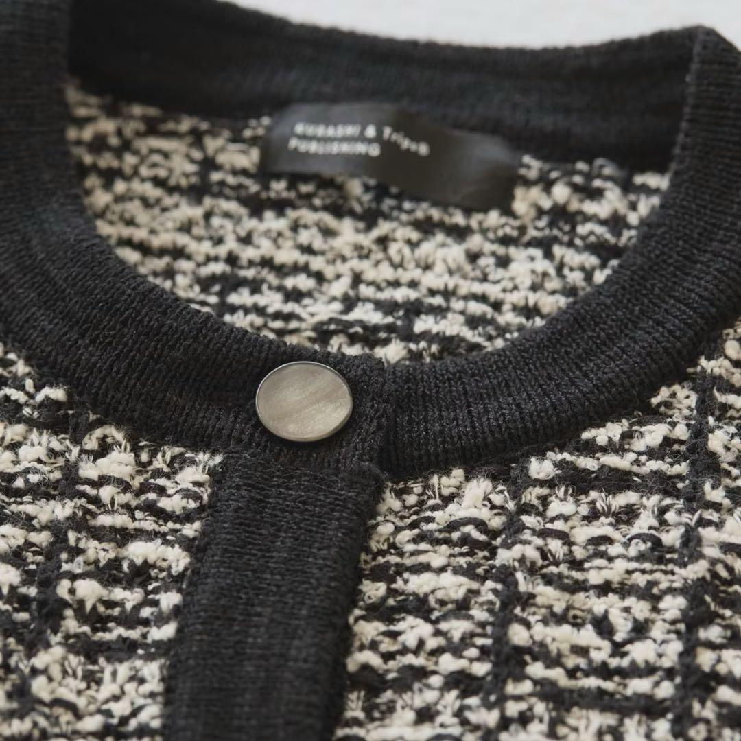 【北欧、暮らしの道具店】ツイード柄のニットジャケット　ブラック