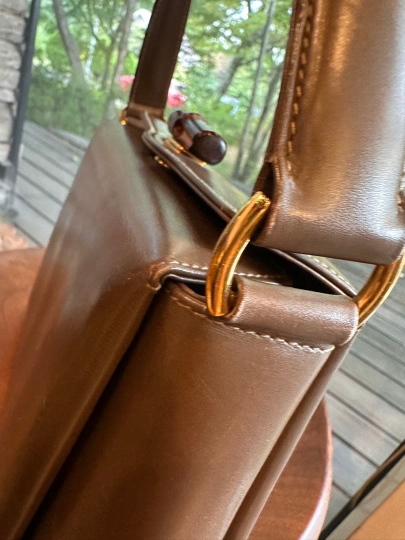 GUCCI グッチ ヴィンテージ バンブー ターンロックバッグ マロンブラウン