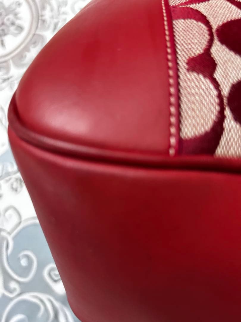 ✨良品✨ コーチ トートバッグ シグネチャー 型押し レッド 赤色 商品6093