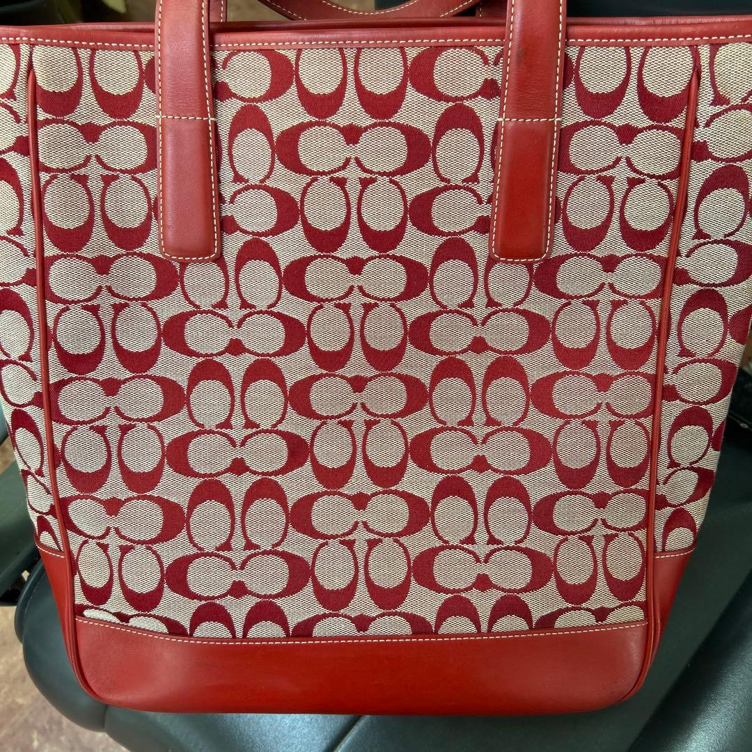 ✨良品✨ コーチ トートバッグ シグネチャー 型押し レッド 赤色 商品6093