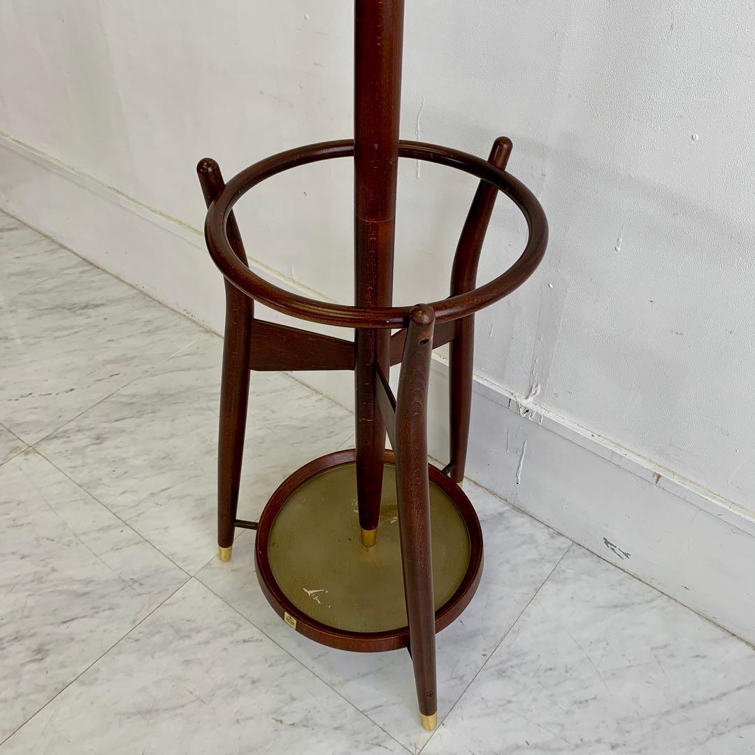 秋田木工 ヴィンテージ 木製 コートハンガー 傘立て付き ポールハンガー レトロ