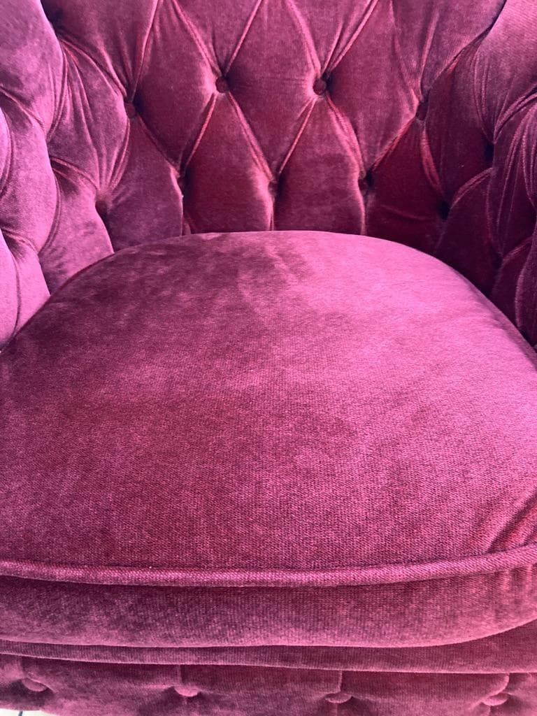 ヴィンセント　チェスターフィールド　1人掛けソファ　ベルベット　レッド