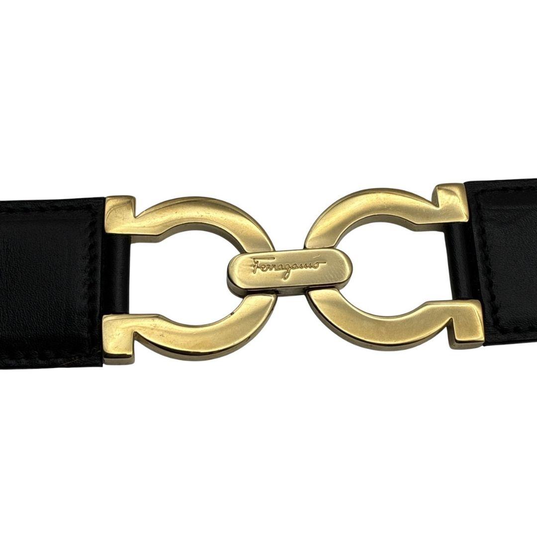 極美品✨サルヴァトーレフェラガモ ガンチーニ ベルト レザー ブラック×ゴールド