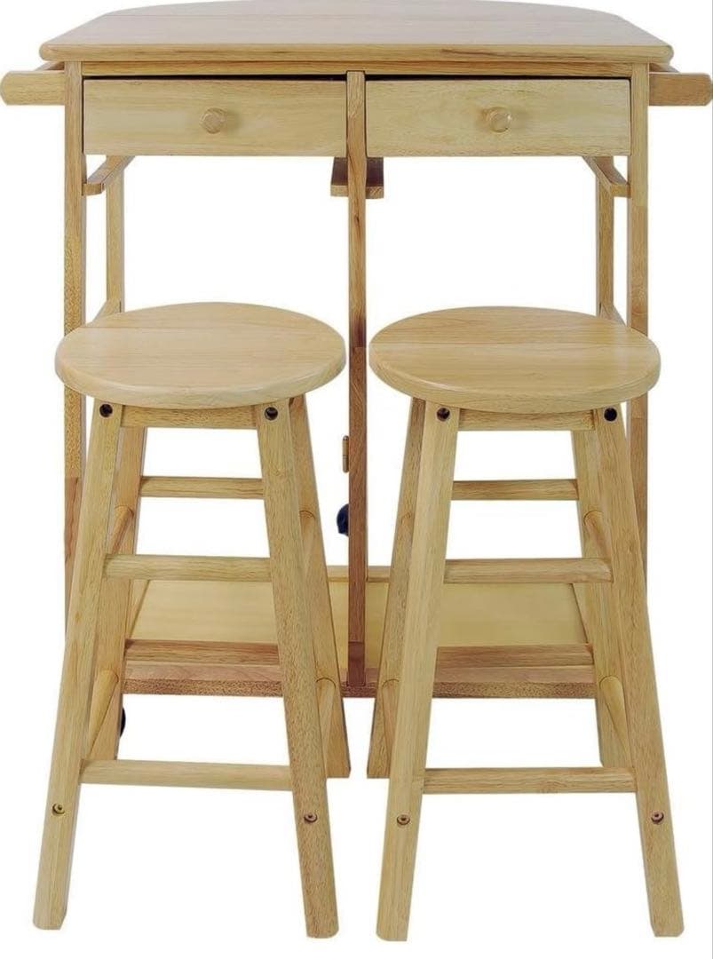 キッチン　カウンターワゴン　テーブル　キャスター 椅子2脚　引き出し　収納付き