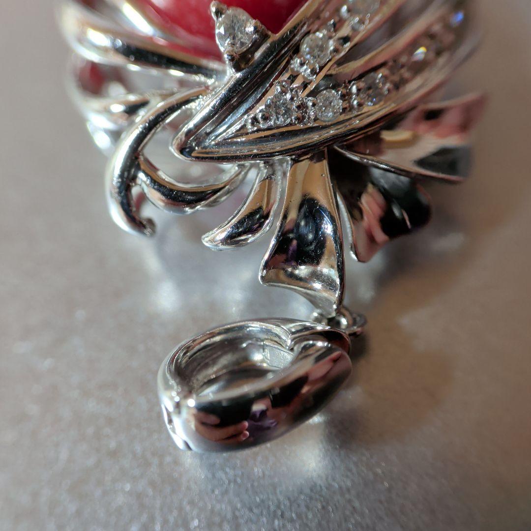 ペンダントトップ　Pt900　K14WG　珊瑚　ダイヤ計0.12　13.23g