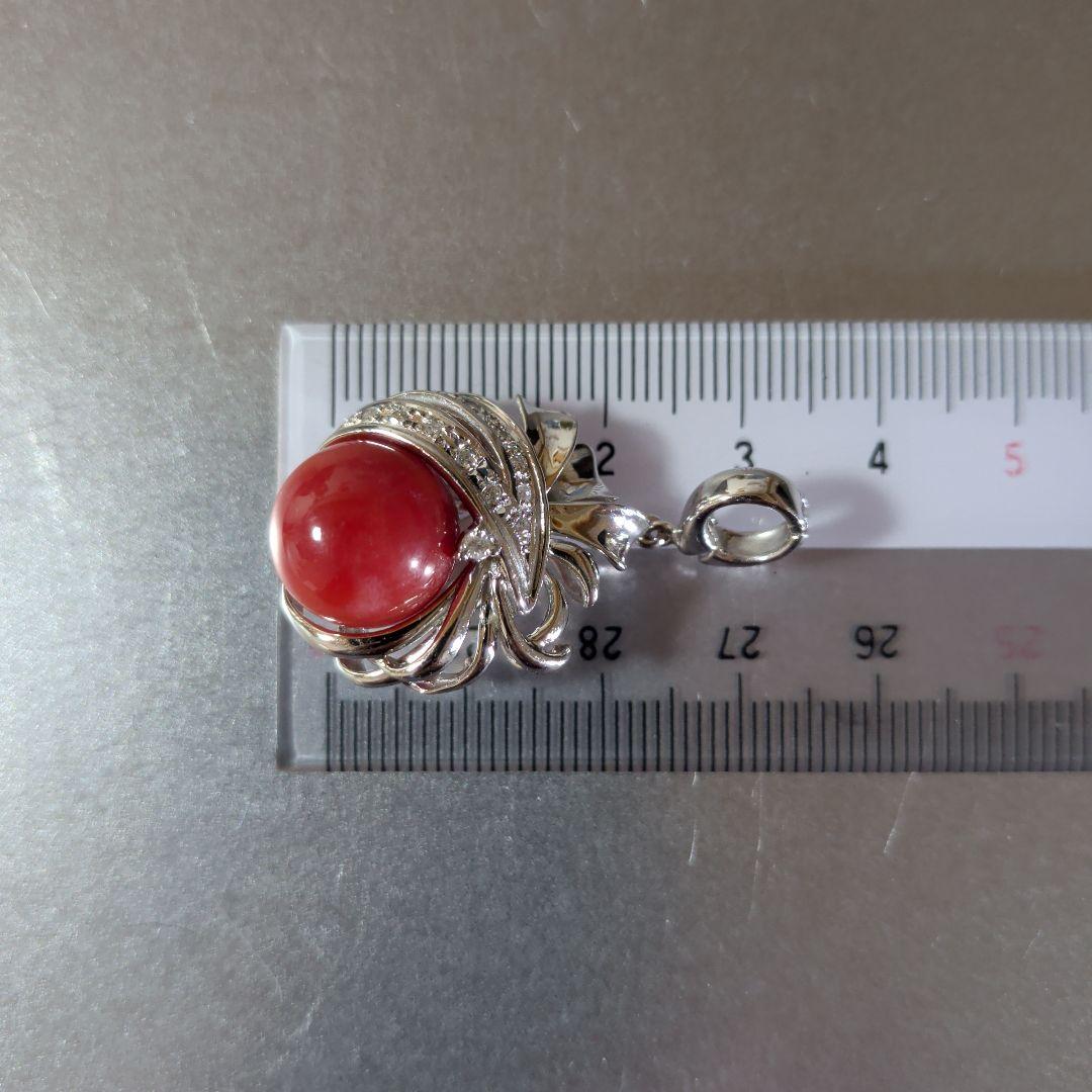 ペンダントトップ　Pt900　K14WG　珊瑚　ダイヤ計0.12　13.23g